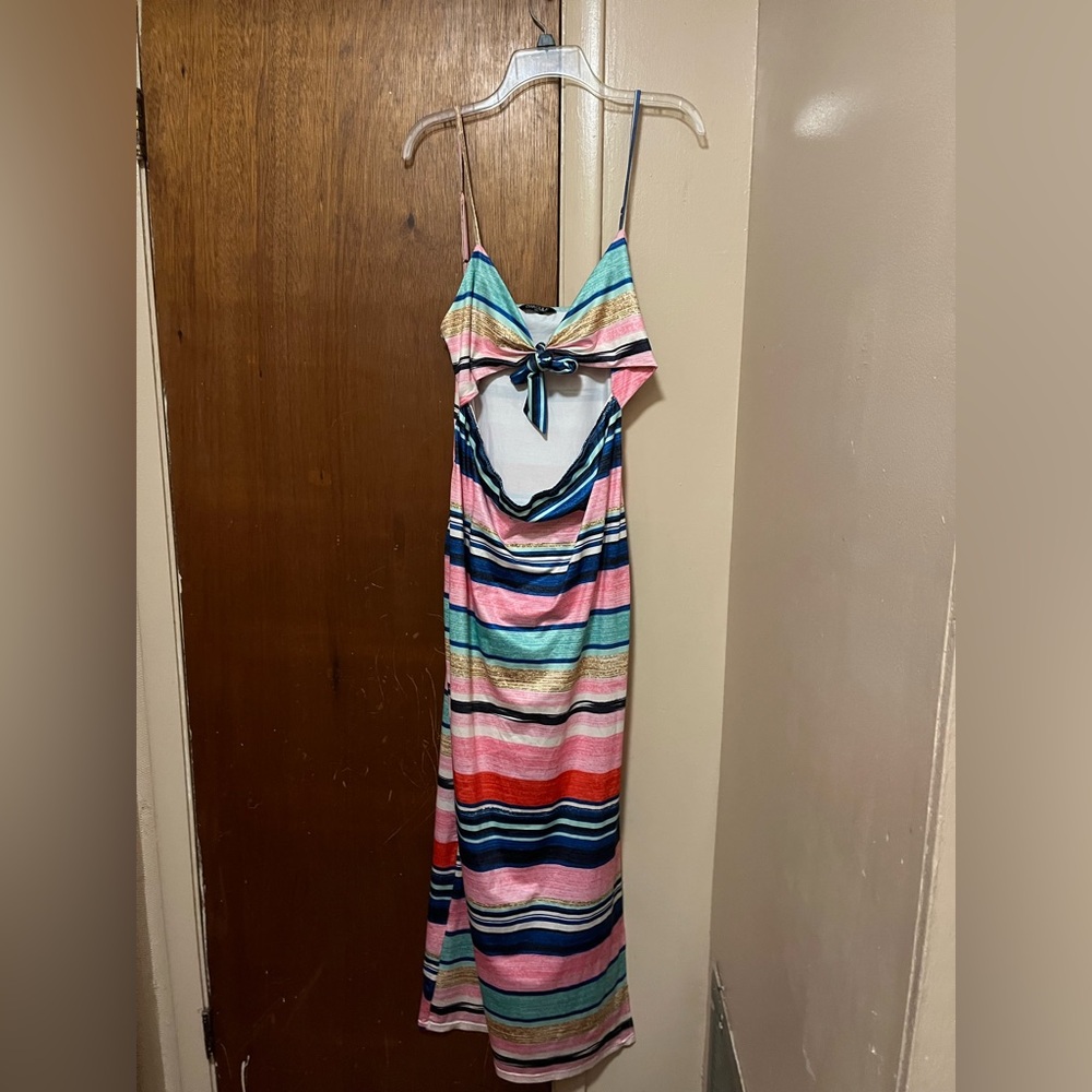 Vibrant Striped Backless Maxi Dress